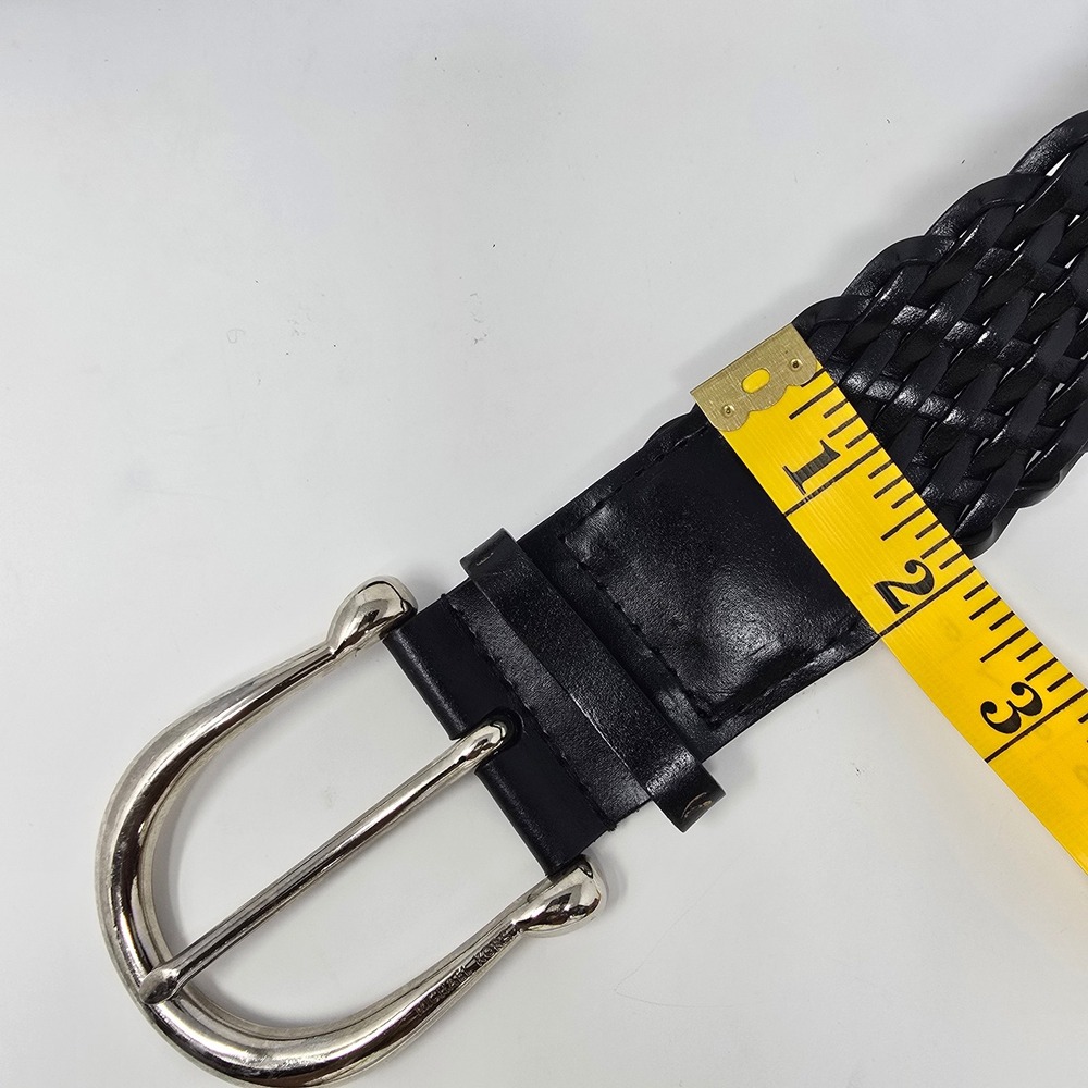 Michael Kors Black Woven Braided Leather Belt Silver Buckle 553633 Medium READ - Picture 5 of 14